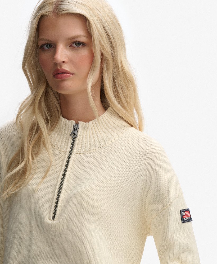 womens Slouchy Knitted Half Zip in Natural White | Superdry UK