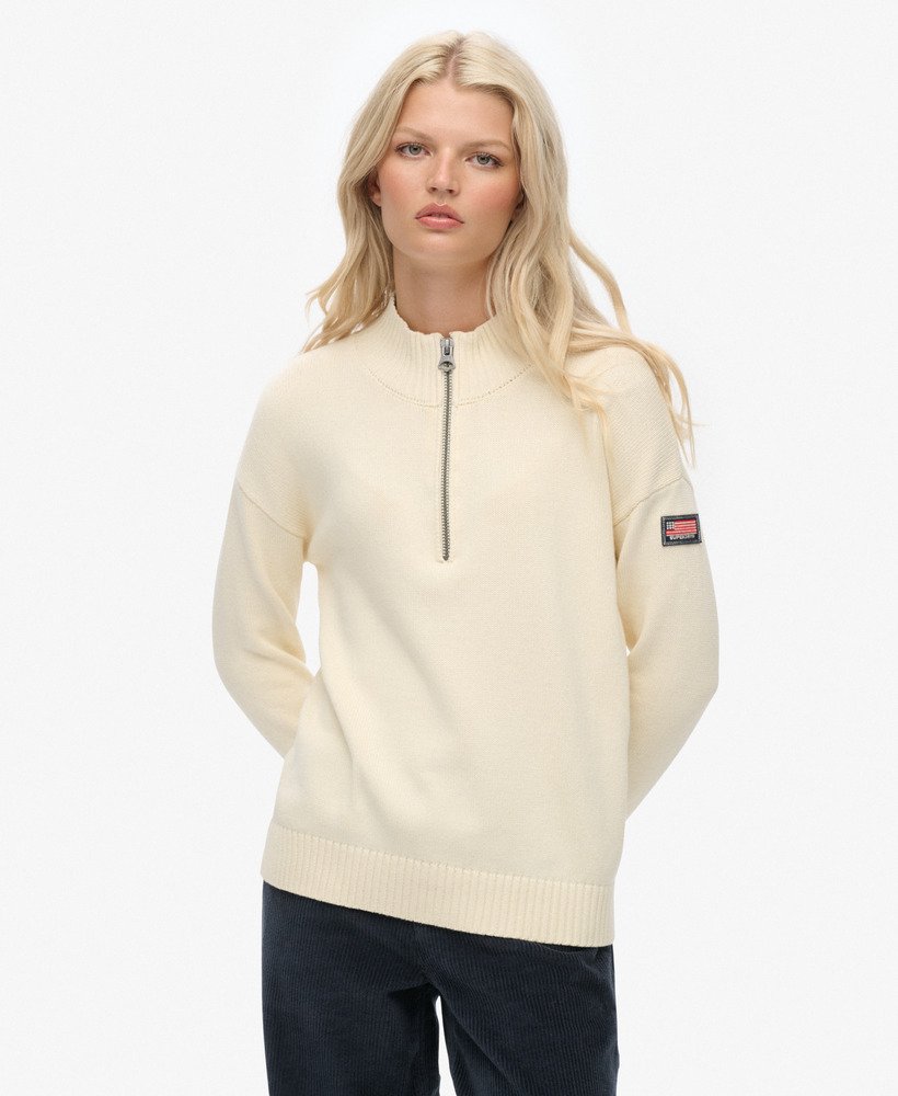 womens Slouchy Knitted Half Zip in Natural White | Superdry UK