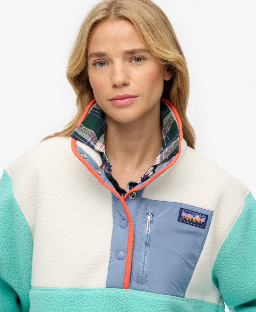 womens Colour Block Fleece Pullover in RICH TURQUOISE | Superdry US