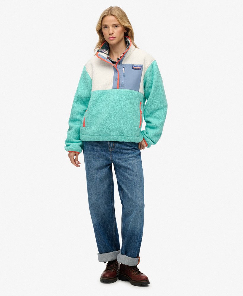 womens Colour Block Fleece Pullover in RICH TURQUOISE | Superdry US