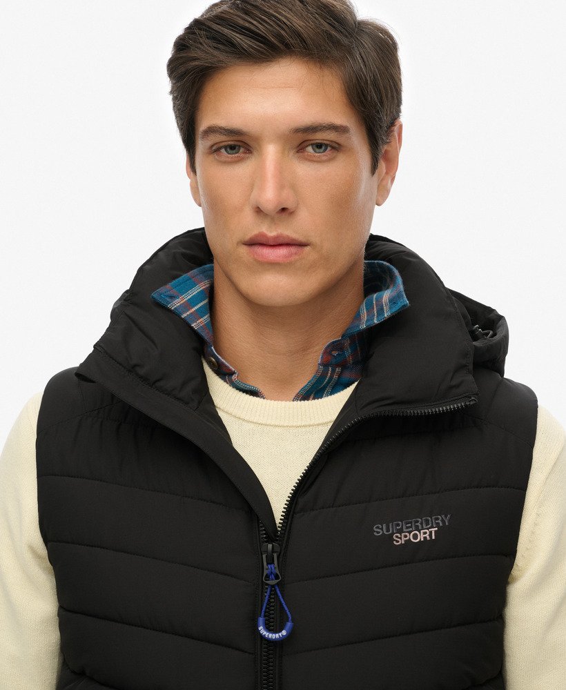mens Hooded Fuji Padded Gilet in Black | Superdry US
