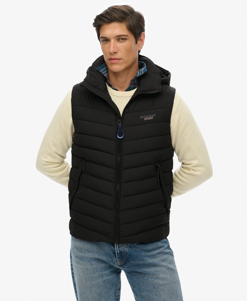 mens Hooded Fuji Padded Gilet in Black | Superdry US