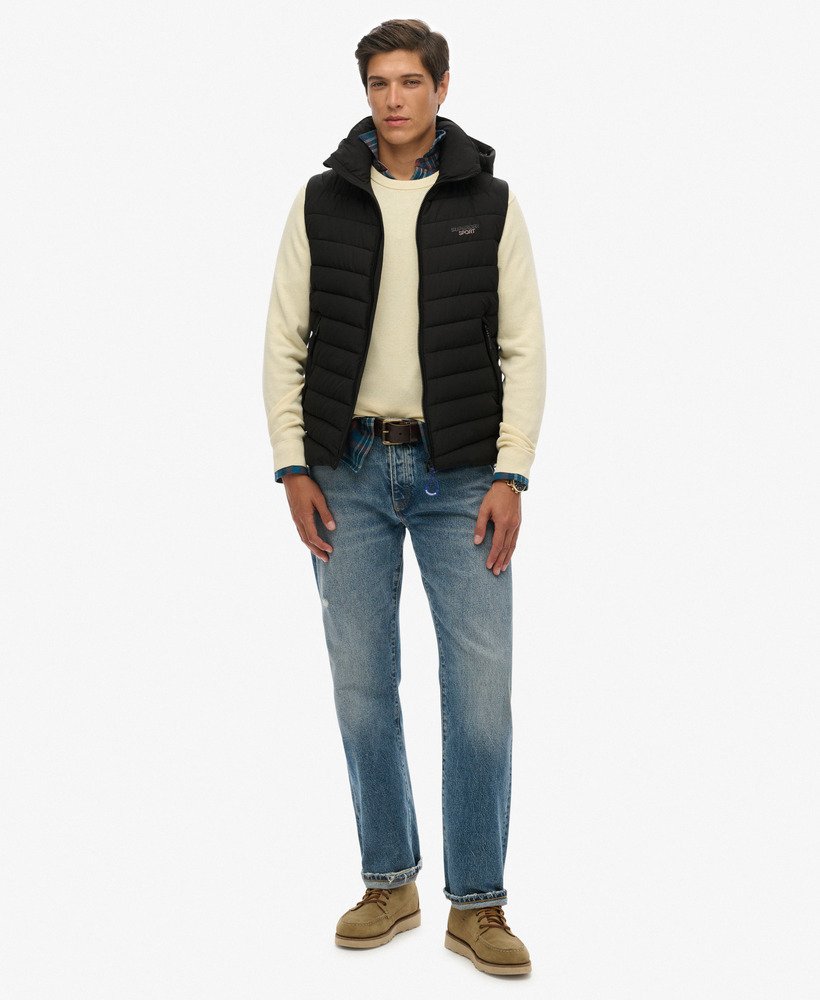 mens Hooded Fuji Padded Gilet in Black | Superdry US
