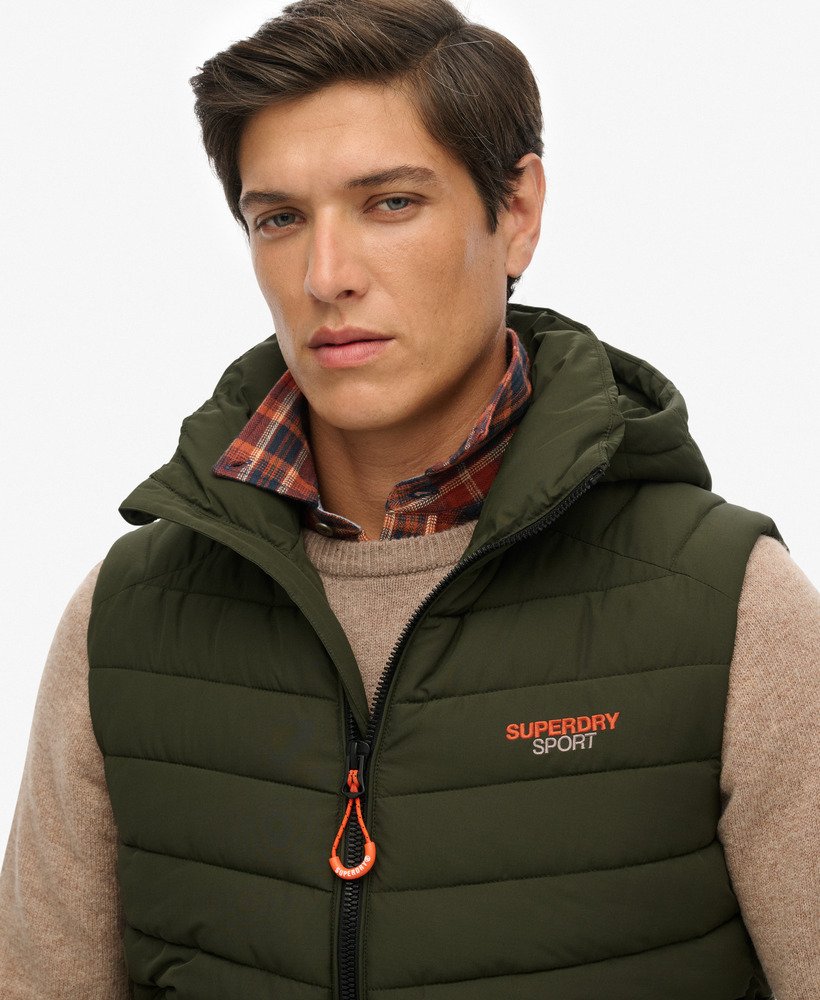mens Hooded Fuji Padded Gilet in Army Khaki | Superdry US