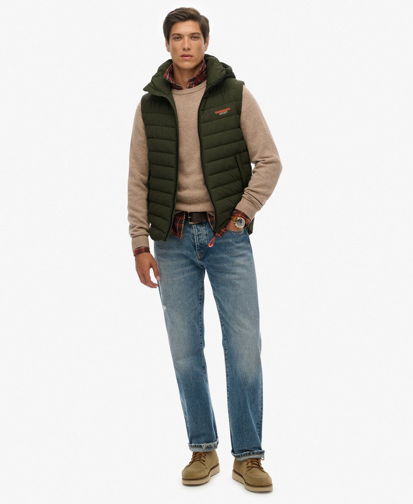 mens Hooded Fuji Padded Gilet in Army Khaki | Superdry US