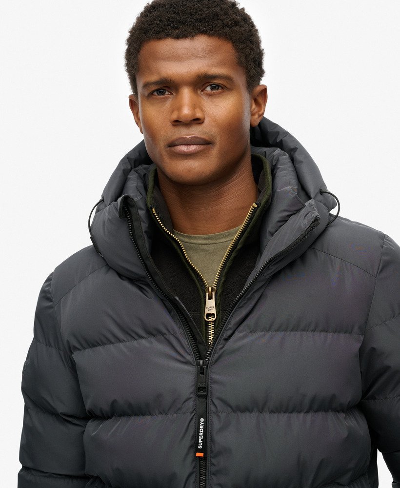 mens Hooded Sports Puffer Jacket in Ebony/Ebony | Superdry US