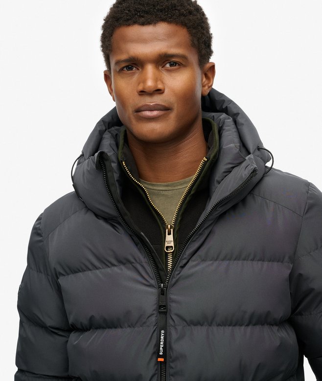 mens Hooded Sports Puffer Jacket in Ebony/Ebony Superdry US - Main Image