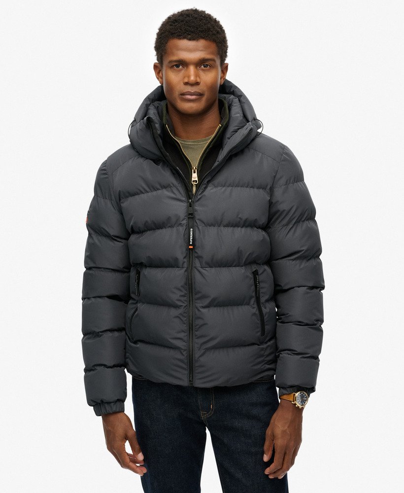 mens Hooded Sports Puffer Jacket in Ebony/Ebony | Superdry US