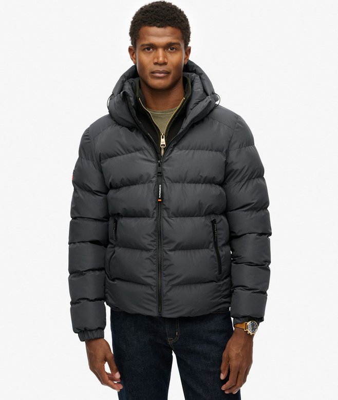 Dry Robe Puffer Heren Sportieve Puffer Jas Met Capuchon in ebony/ebony | Superdry BE-NL