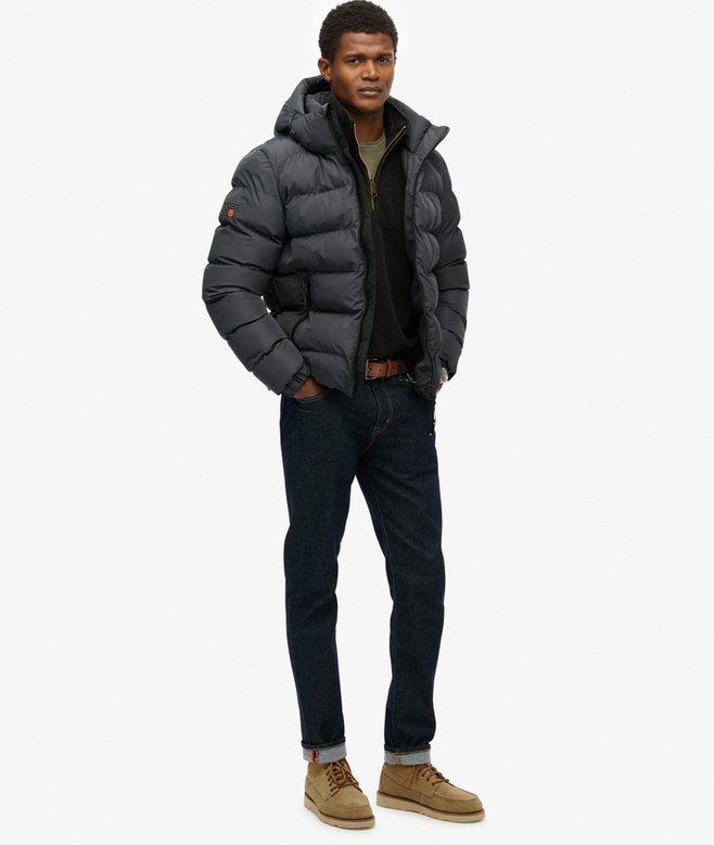 Dry Robe Puffer Heren Sportieve Puffer Jas Met Capuchon in ebony/ebony | Superdry BE-NL