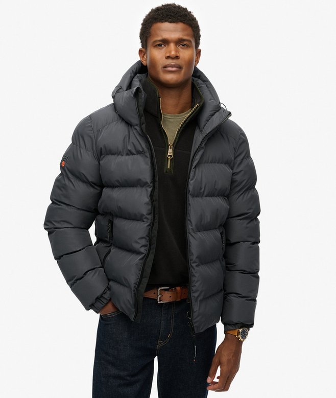 Dry Robe Puffer Heren Sportieve Puffer Jas Met Capuchon in ebony/ebony | Superdry BE-NL