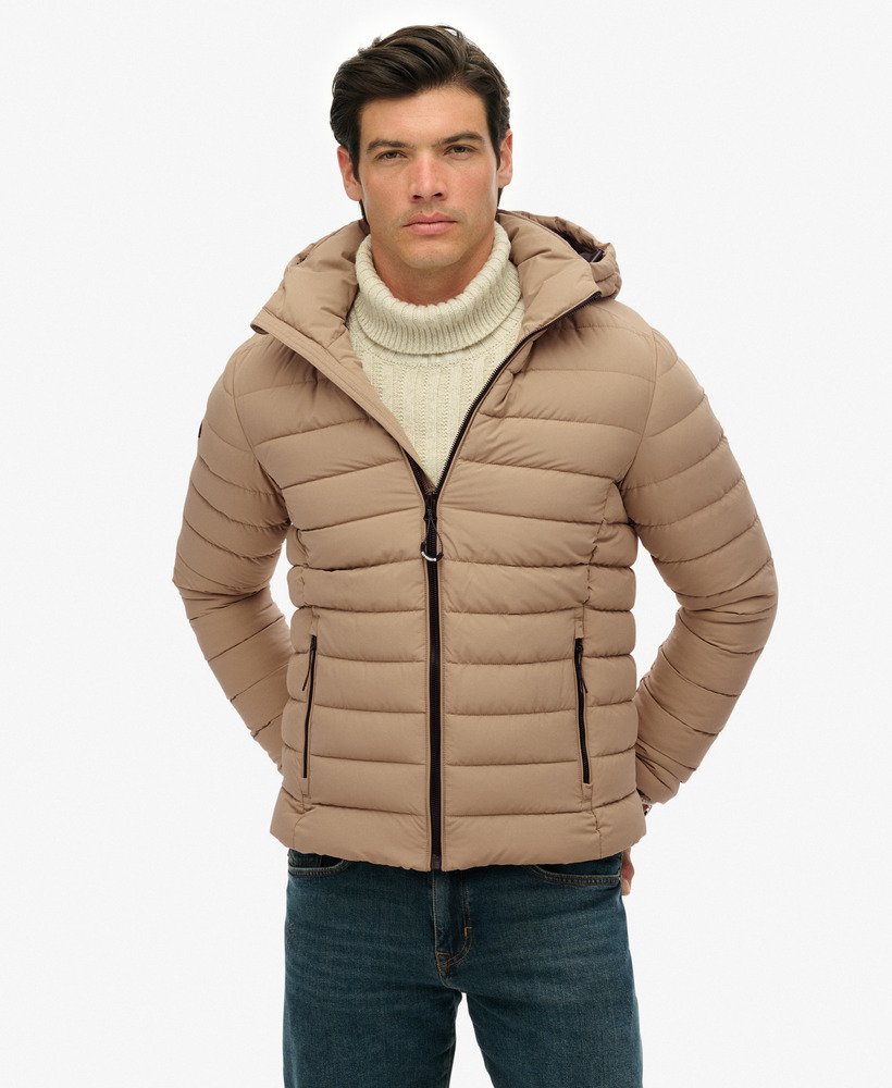 mens Hooded Fuji Padded Jacket in Winter Twig Beige | Superdry US