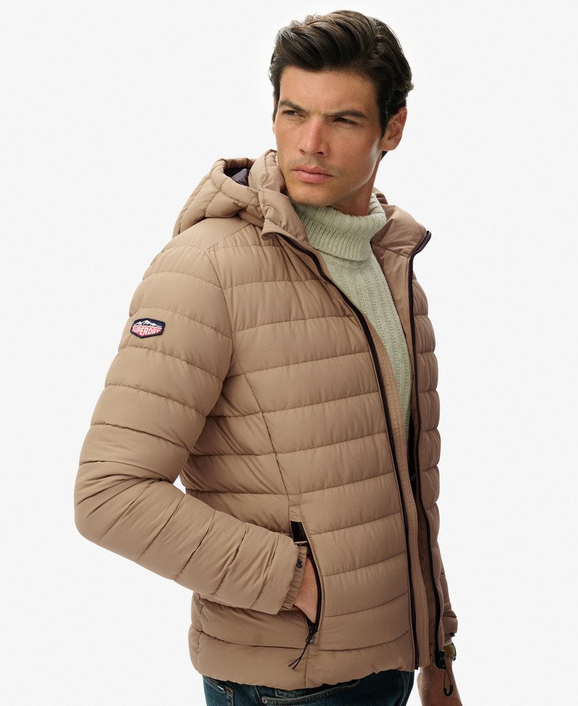 mens Hooded Fuji Padded Jacket in Winter Twig Beige | Superdry US