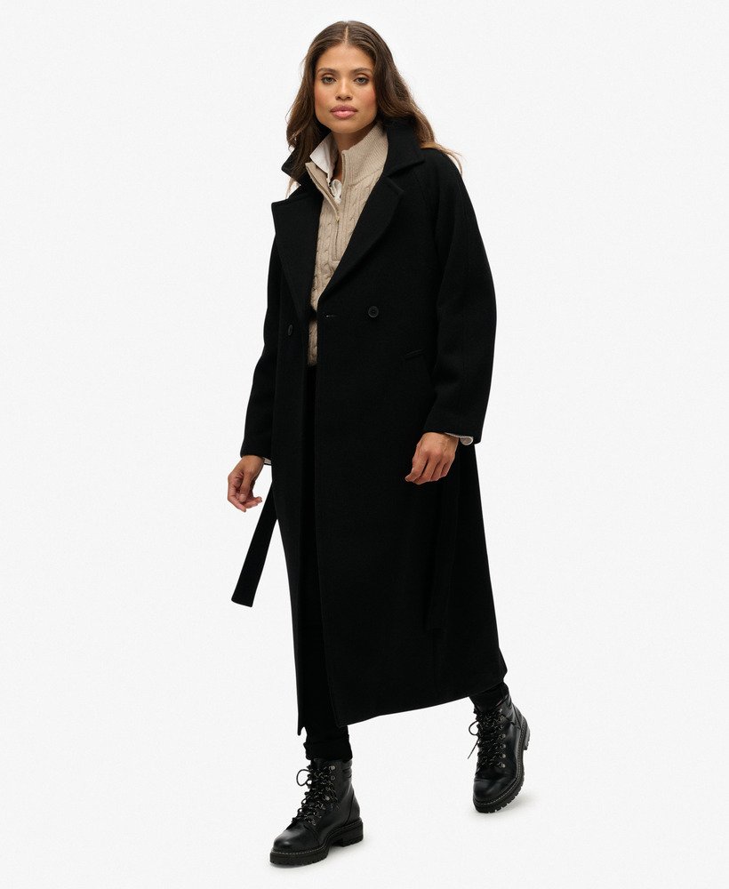 womens Relaxed Long Wool Blend Coat in Black | Superdry CA-EN