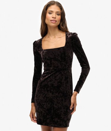 Robe courte en velours à encolure carrée Image 1