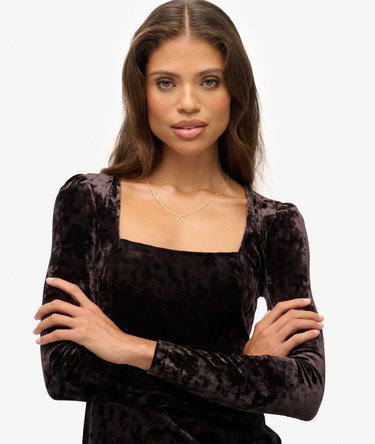 Robe courte en velours à encolure carrée Image 4
