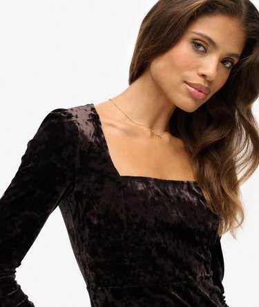 Robe courte en velours à encolure carrée Image 2