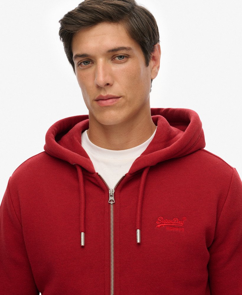 mens Vintage Logo Embroidered Zip Hoodie in Track Red Marl