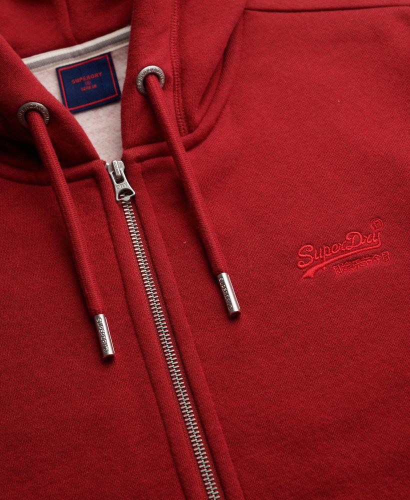 mens Vintage Logo Embroidered Zip Hoodie in Track Red Marl