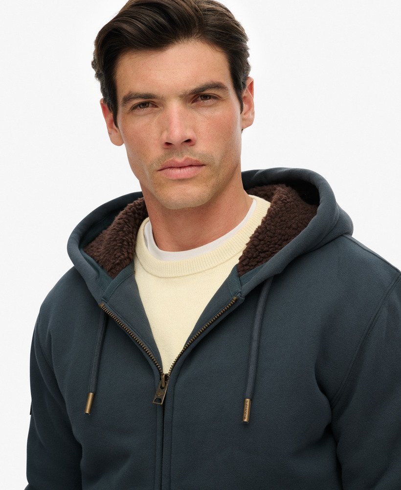 mens Borg Lined Zip Hoodie in Dark Graphite Grey | Superdry US