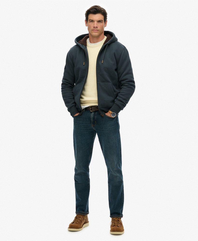 Heren Borg Gevoerde Zip Hoodie in dark graphite grey | Superdry NL