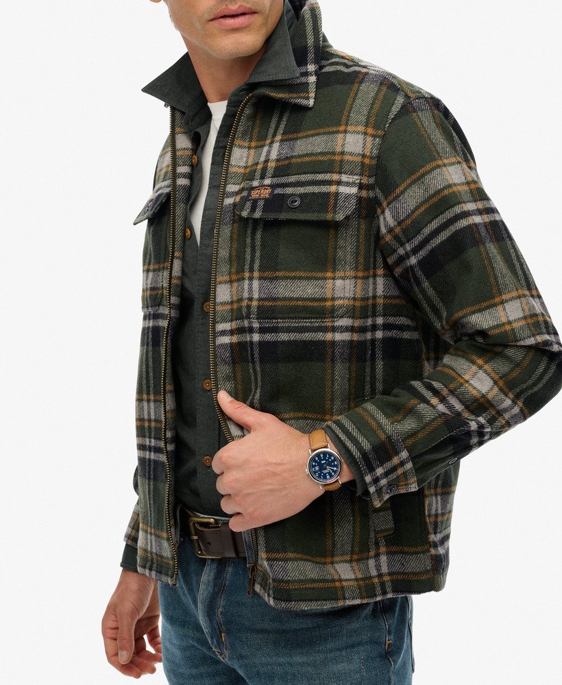 極美品 ポロラルフローレン コーデュロイ Full Zip Overshirt mens Wool Blend Miller Zip Overshirt in Buckshot Check Olive