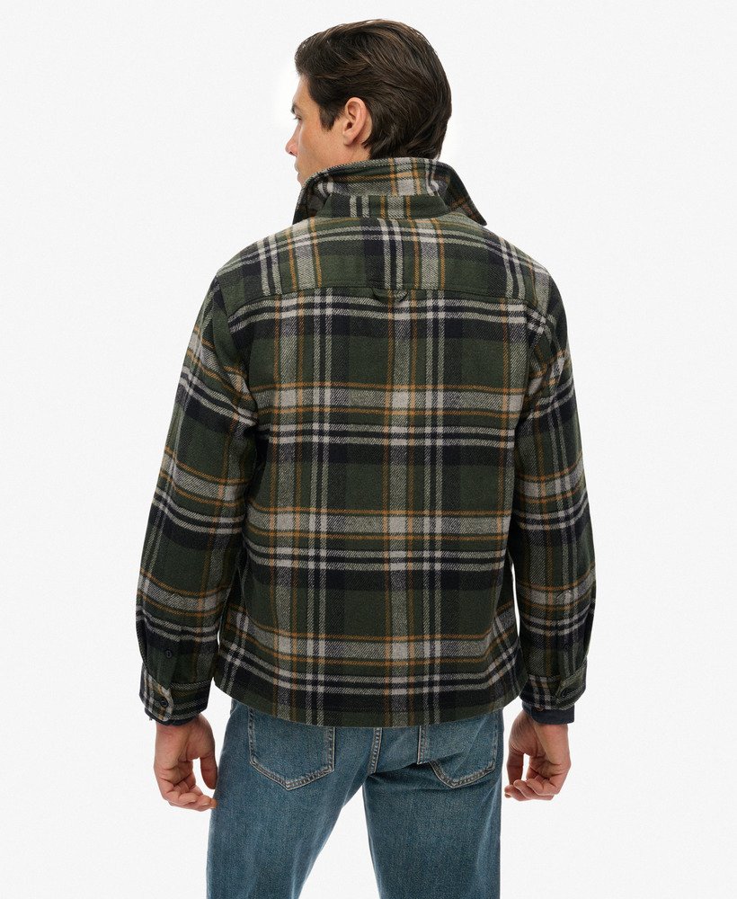 mens Wool Blend Miller Zip Overshirt in Buckshot Check Olive
