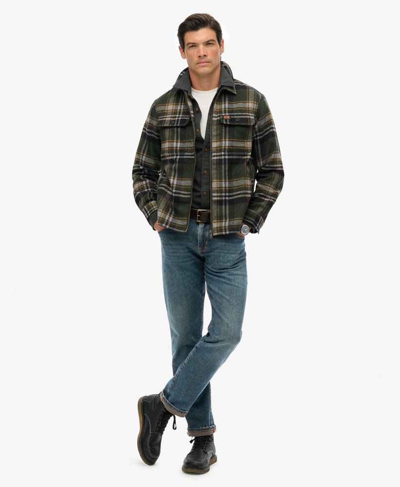 mens Wool Blend Miller Zip Overshirt in Buckshot Check Olive