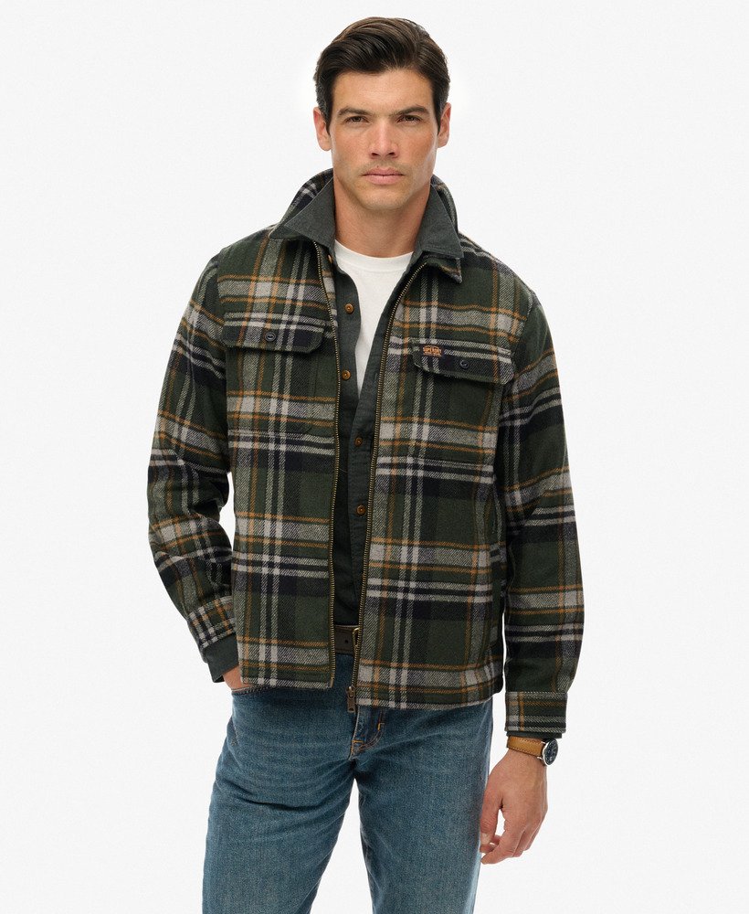 mens Wool Blend Miller Zip Overshirt in Buckshot Check Olive