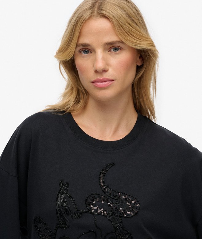 Tattoo Embellished Oversized T-Shirt