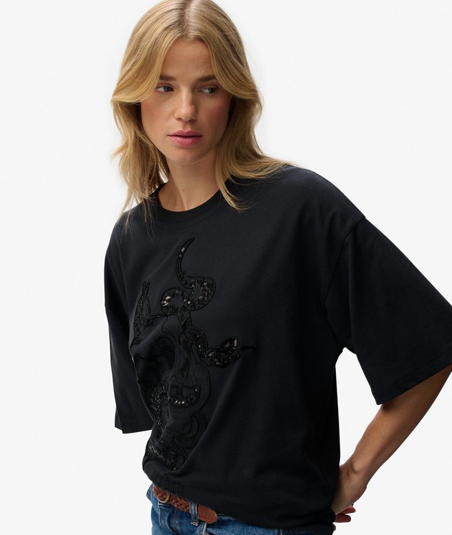 Tattoo Embellished Oversized T-Shirt