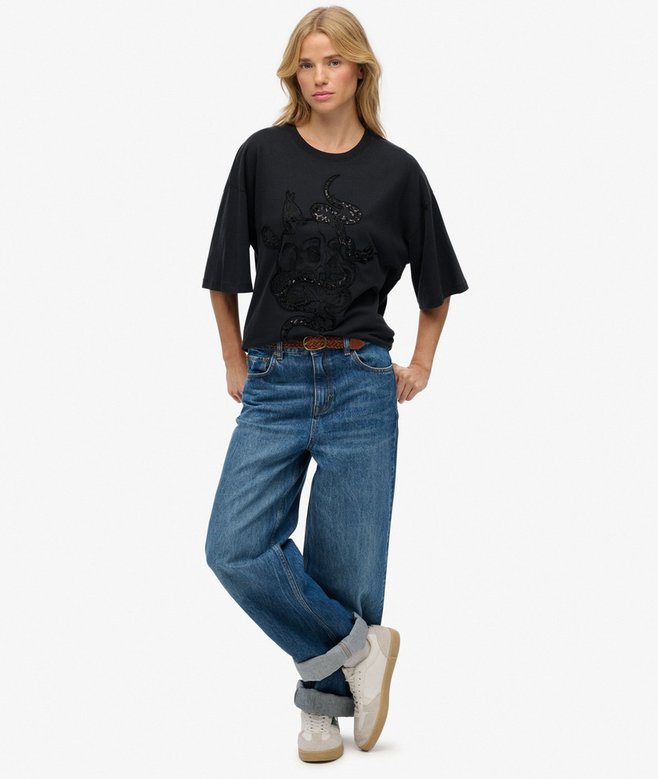 Tattoo Embellished Oversized T-Shirt