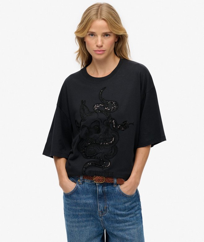Tattoo Embellished Oversized T-Shirt