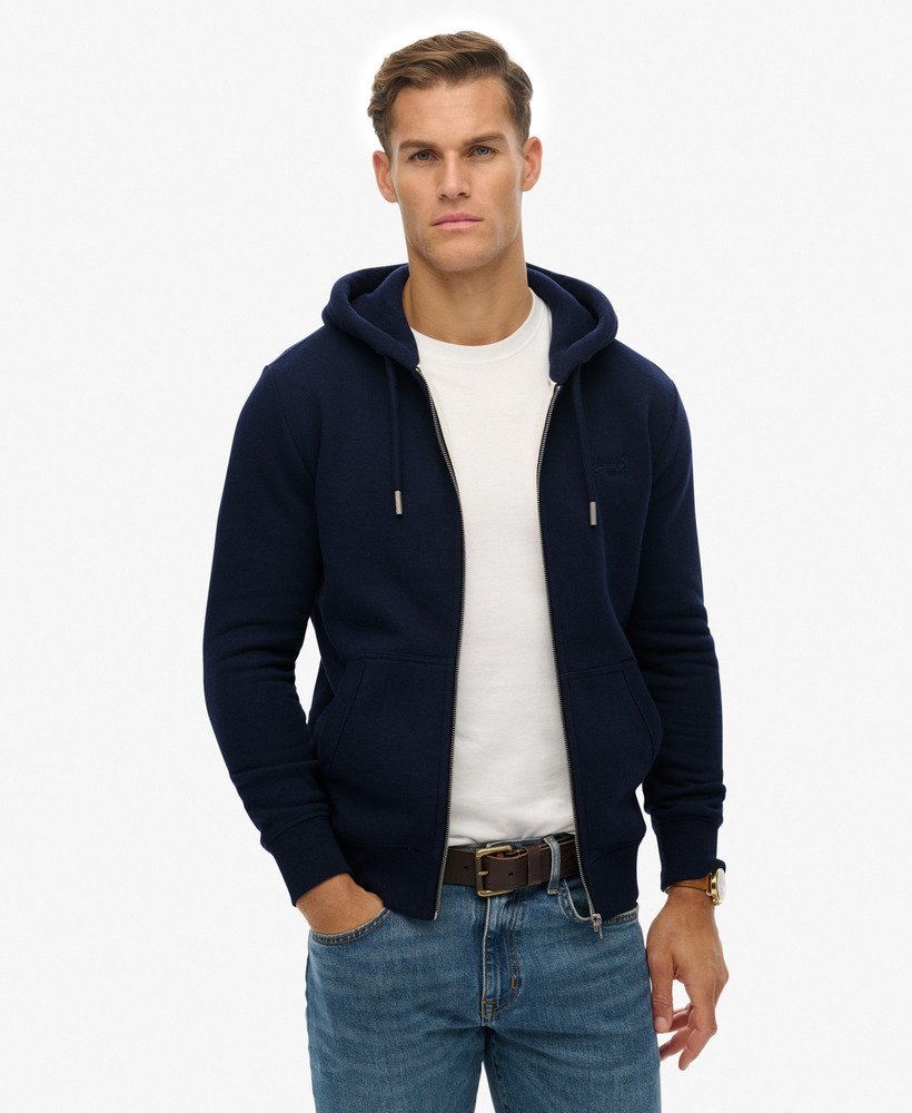 Sweat à Capuche Superdry Homme – Logo Brodé, Bleu Marine Chiné, En Polyester Recyclé - 8