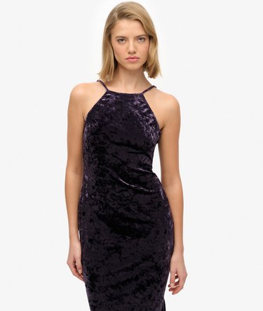 Lace Back Velvet Midi Dress Image 5