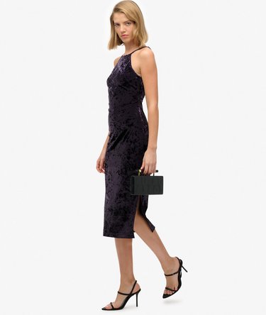 Lace Back Velvet Midi Dress Image 3