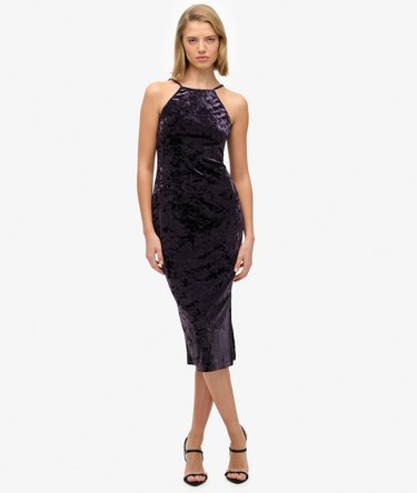 Lace Back Velvet Midi Dress Image 1