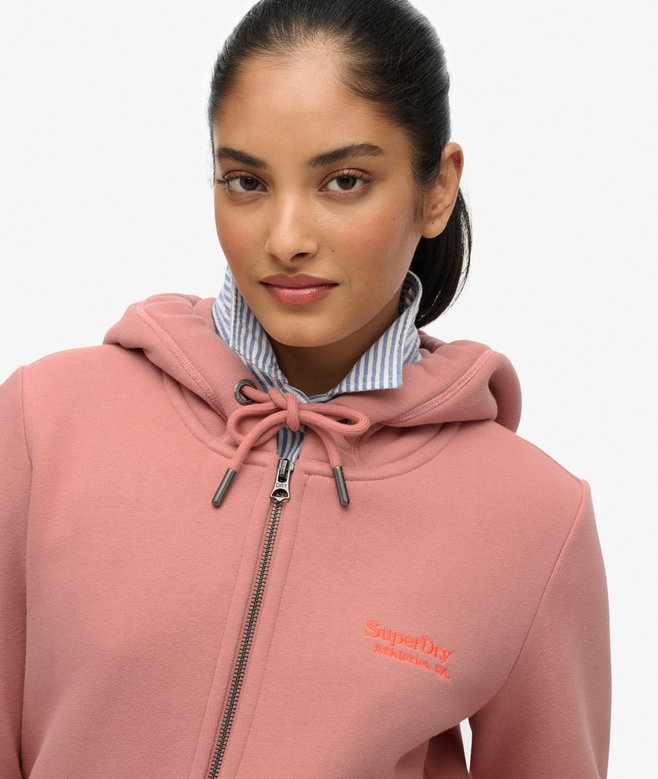 womens Athletic Essentials Logo Zip Hoodie in Ash Rose Superdry UK