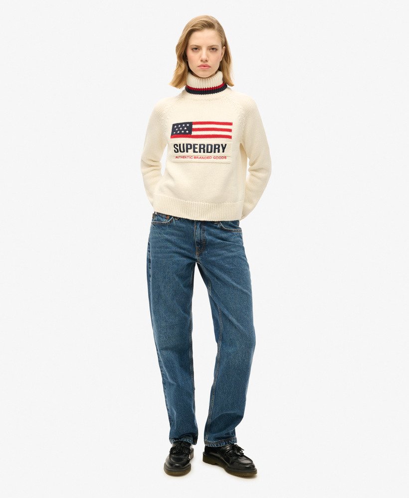 womens Americana Roll Neck Knit Jumper in ECRU | Superdry US