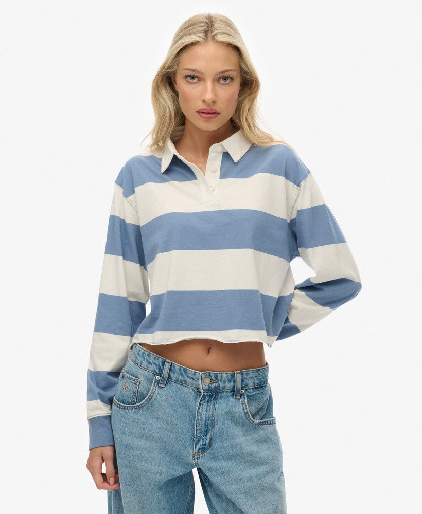 Ath Ess Cropped Stripe Rugby-Tidal Blue/ecru Stripe