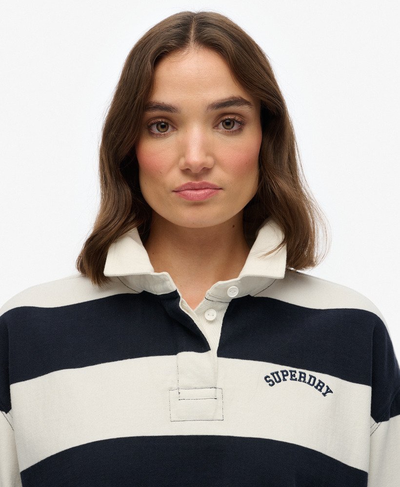womens Athletic Essentials Stripe Rugby Top in Eclipse Navy Stripe ...
