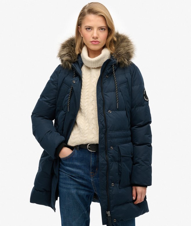 Everest Microfibre Mid Faux Fur Puffer Jacket