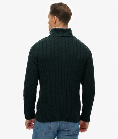 Klassisk kabelstickad tröja med halvdragkedja i ekologisk bomull Image 5