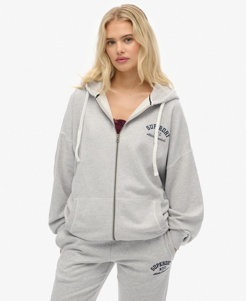 womens Athletic Essentials Oversized Zip Hoodie in Glacier Grey