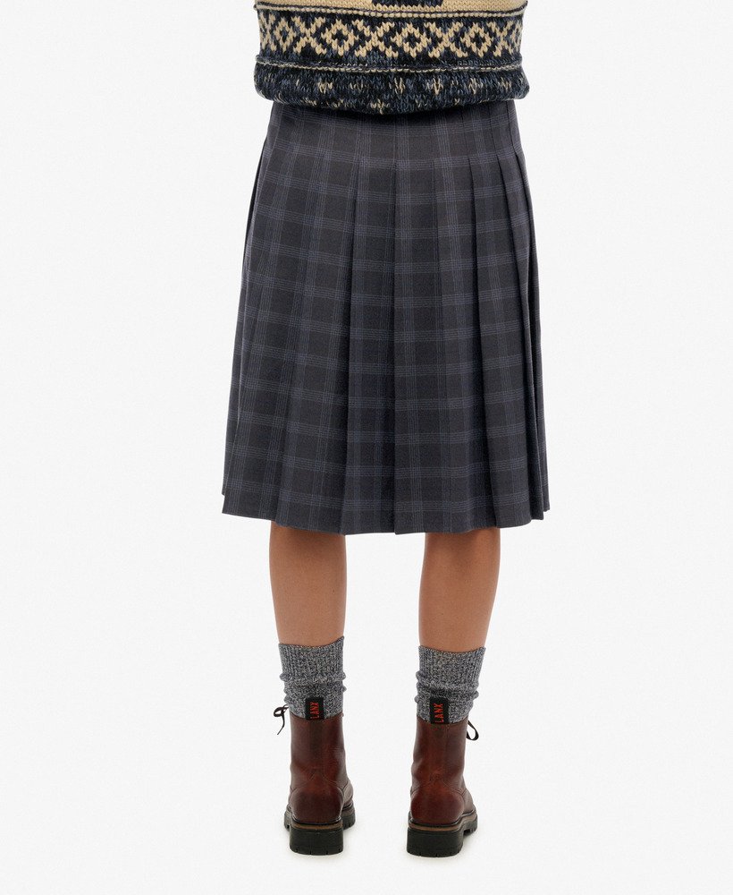 womens Check Pleated Midi Skirt in Charcoal Check | Superdry IE
