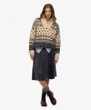Check Pleated Midi Skirt