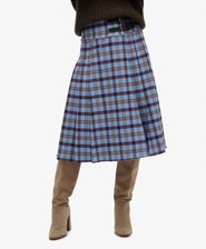 Check Pleated Midi Skirt
