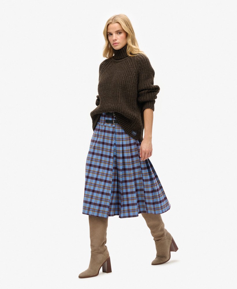 womens Check Pleated Midi Skirt in Blue Check | Superdry US
