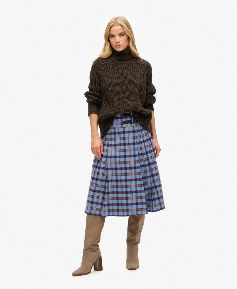 womens Check Pleated Midi Skirt in Blue Check | Superdry US