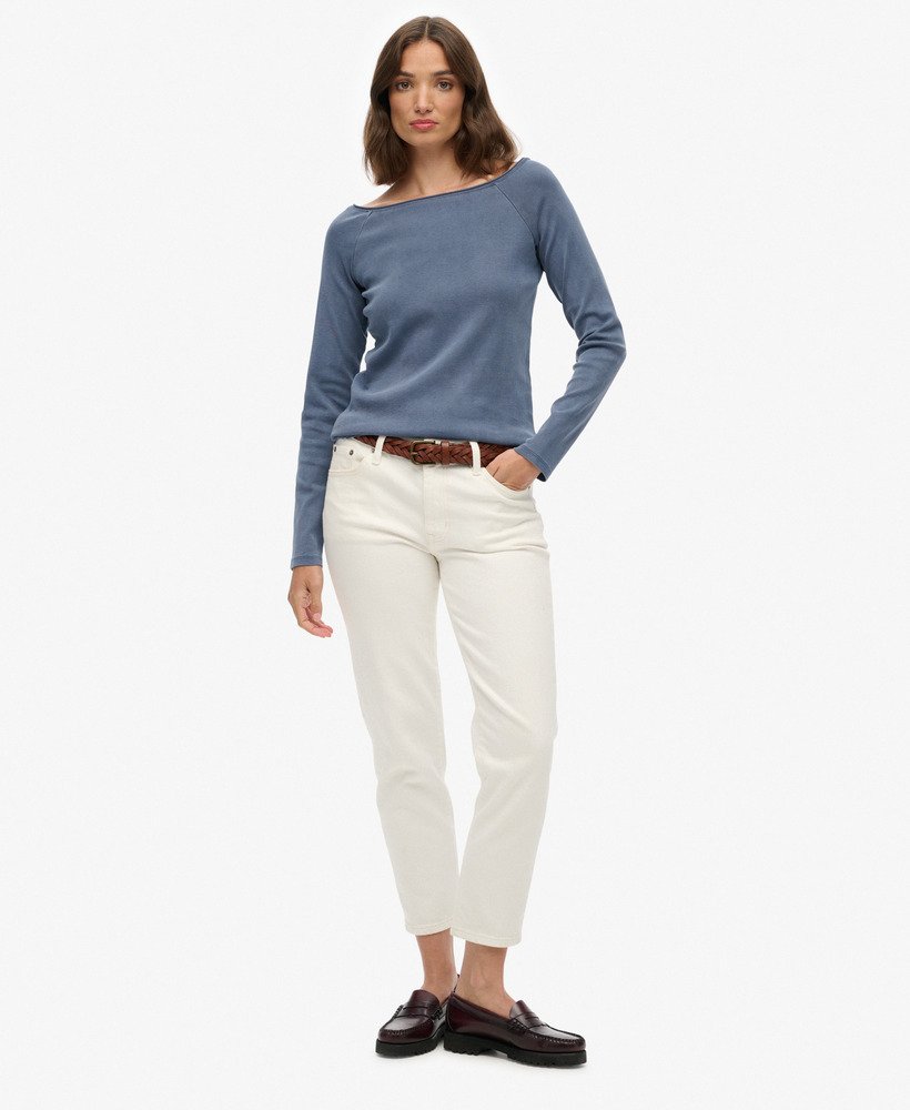 Women's Beige Striped Off-Shoulder Bardot Top